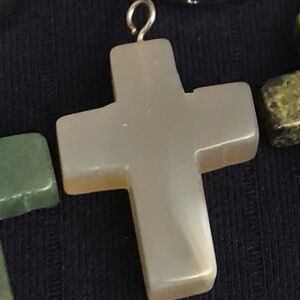 Gray Agate Cross Pendant Natural Crystal Gemstone Necklace